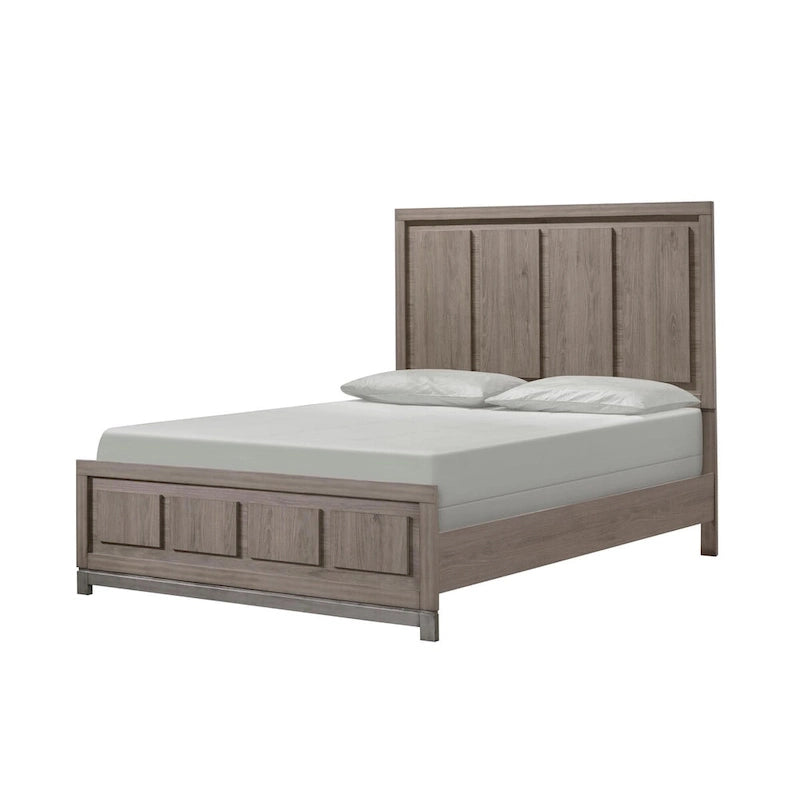 Lit King Size, Design Moderne Rustique, Tête de lit à Panneaux, Bois Marron