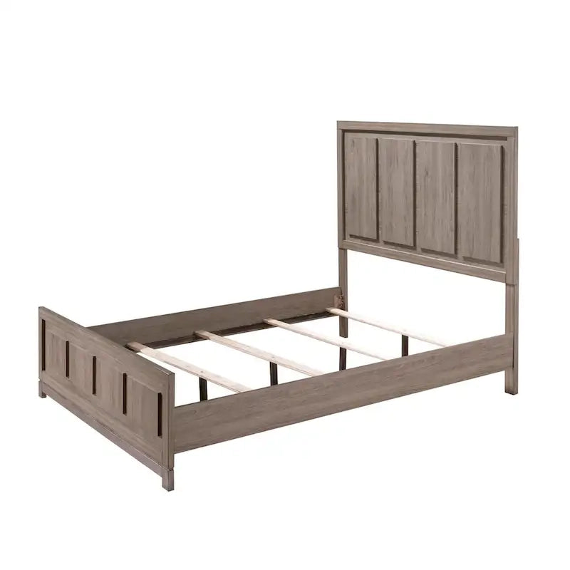 Lit King Size, Design Moderne Rustique, Tête de lit à Panneaux, Bois Marron
