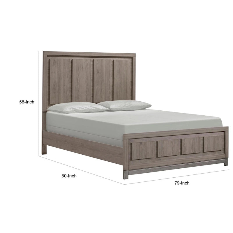 Lit King Size, Design Moderne Rustique, Tête de lit à Panneaux, Bois Marron