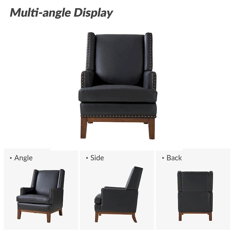 Fauteuil en cuir véritable avec cadre en bois massif et coussin d'assise amovible, lot de 2 par
