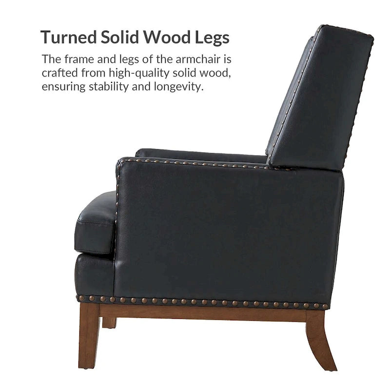 Fauteuil en cuir véritable avec cadre en bois massif et coussin d'assise amovible, lot de 2 par