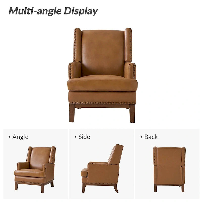 Fauteuil en cuir véritable avec cadre en bois massif et coussin d'assise amovible, lot de 2 par