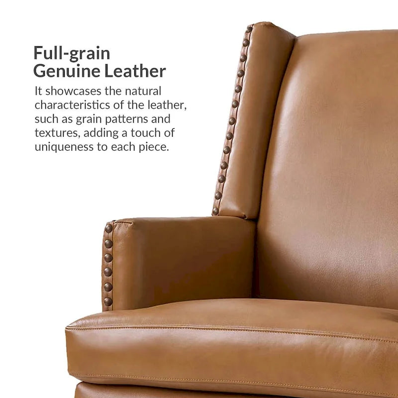 Fauteuil en cuir véritable avec cadre en bois massif et coussin d'assise amovible, lot de 2 par