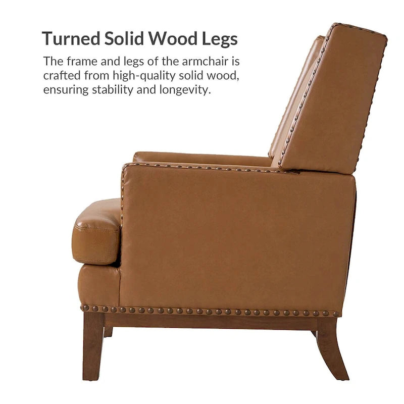 Fauteuil en cuir véritable avec cadre en bois massif et coussin d'assise amovible, lot de 2 par
