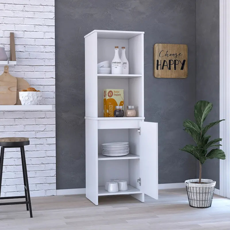 Garde-manger de cuisine, armoire à une porte, étagères intérieures et extérieures, finition blanche