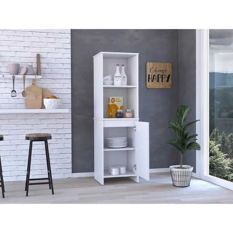 Garde-manger de cuisine, armoire à une porte, étagères intérieures et extérieures, finition blanche
