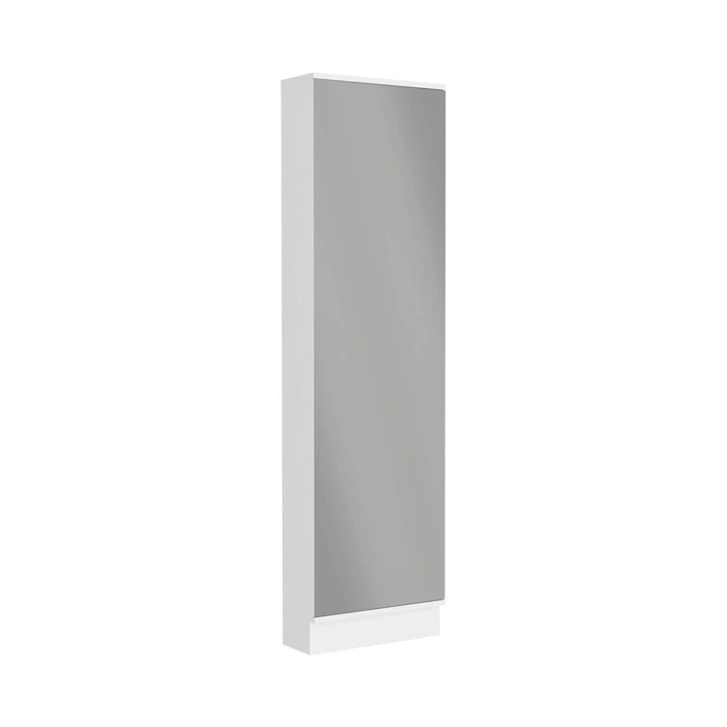 Meuble à Chaussures, Miroir, Cinq Étagères Intérieures, Armoire à Porte Unique, Finition Blanche