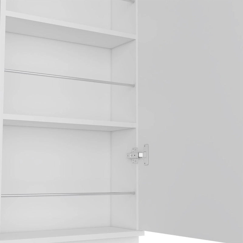 Meuble à Chaussures, Miroir, Cinq Étagères Intérieures, Armoire à Porte Unique, Finition Blanche