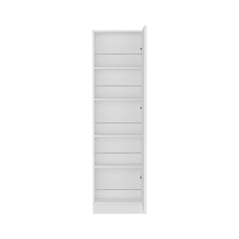 Meuble à Chaussures, Miroir, Cinq Étagères Intérieures, Armoire à Porte Unique, Finition Blanche