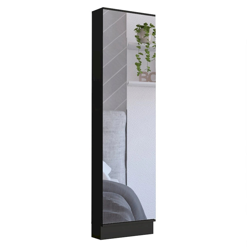 Meuble à Chaussures, Miroir, Cinq Étagères Intérieures, Armoire à Porte Unique, Finition Blanche