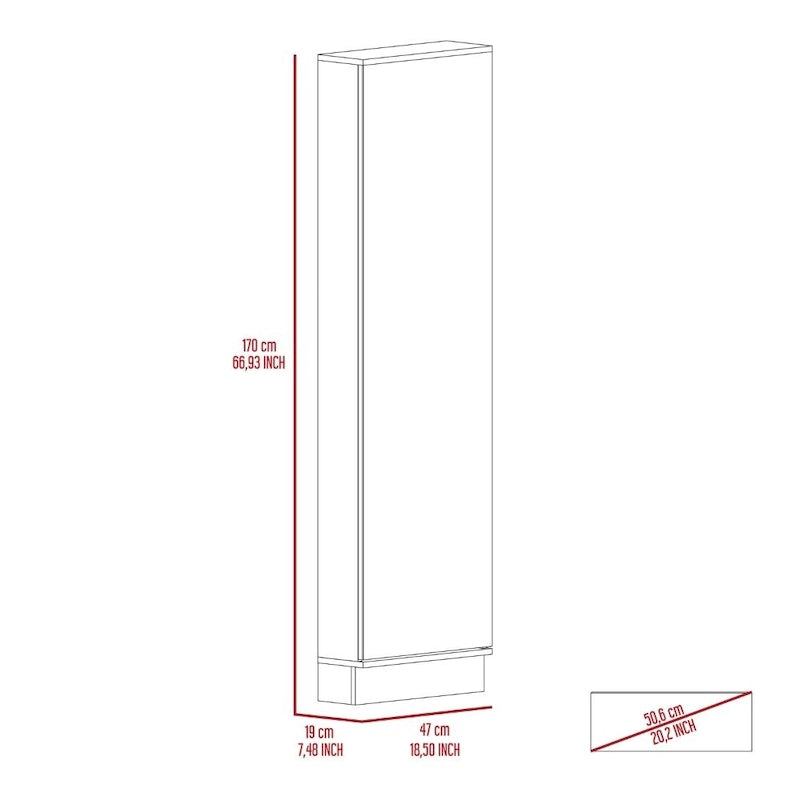 Meuble à Chaussures, Miroir, Cinq Étagères Intérieures, Armoire à Porte Unique, Finition Blanche