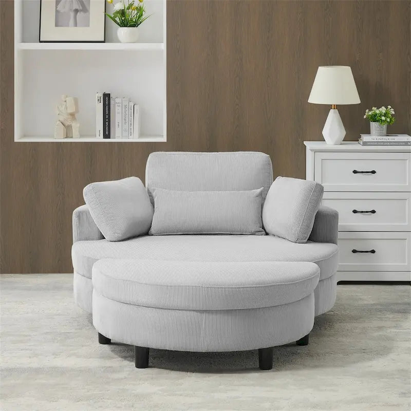 Fauteuil en velours côtelé avec pouf, 2 coussins décoratifs et 1 coussin lombaire