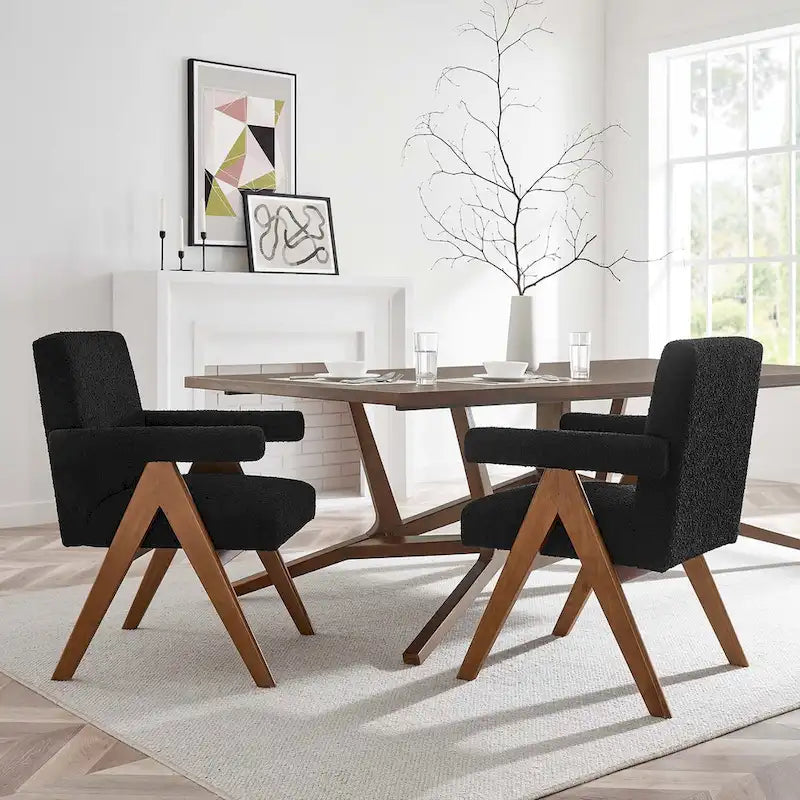 Chaise de salle à manger en tissu bouclé - Lot de 2