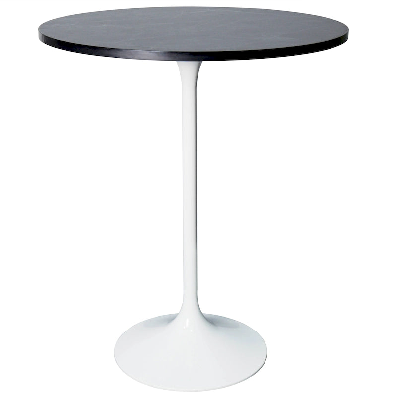 Table à manger ronde de 27" avec plateau en MDF et piètement en acier blanc pour cuisine et salle à manger