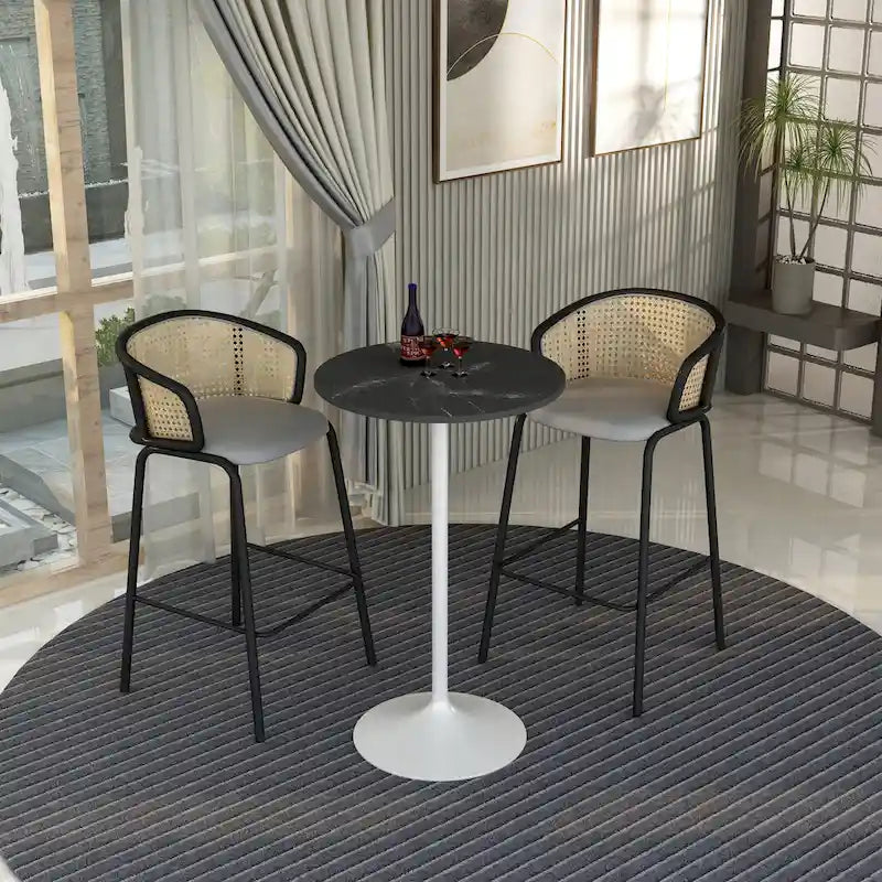 Table à manger ronde de 27" avec plateau en MDF et piètement en acier blanc pour cuisine et salle à manger