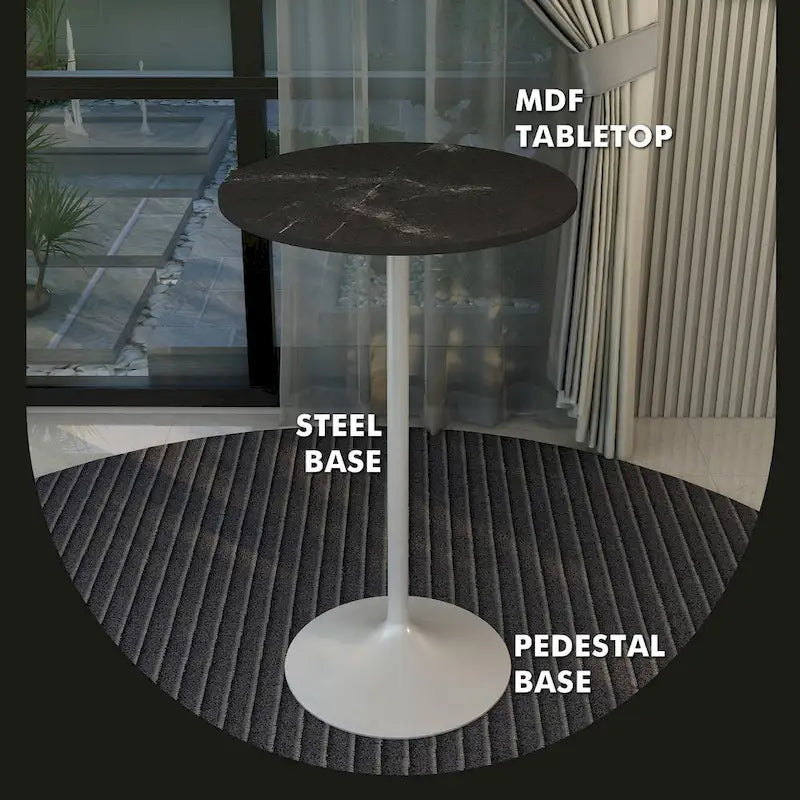 27 Round Dining Table with MDF Wood TableTop and White Steel Base for Kitchen & Dining Room
