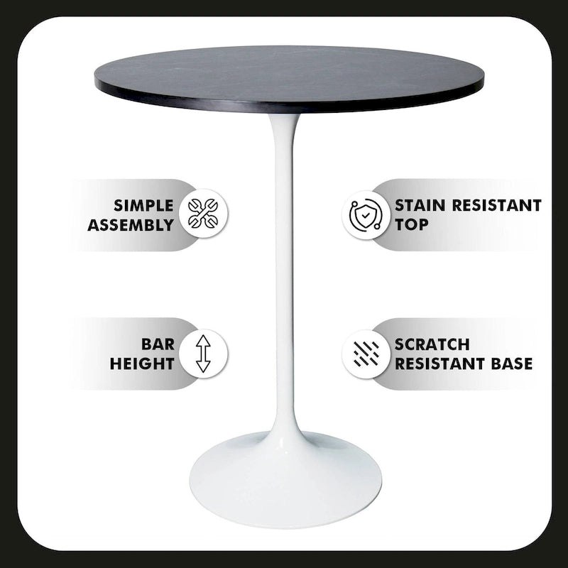 Table à manger ronde de 27" avec plateau en MDF et piètement en acier blanc pour cuisine et salle à manger