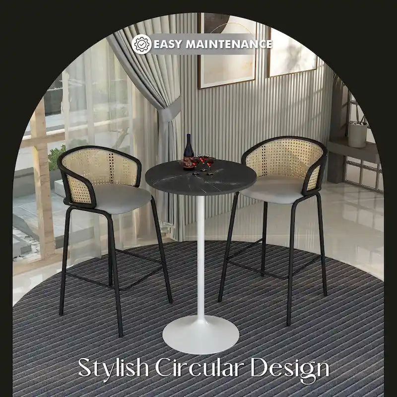 Table à manger ronde de 27" avec plateau en MDF et piètement en acier blanc pour cuisine et salle à manger