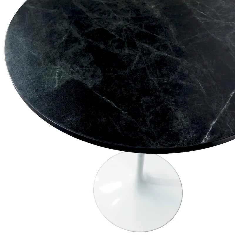 Table à manger ronde de 27" avec plateau en MDF et piètement en acier blanc pour cuisine et salle à manger