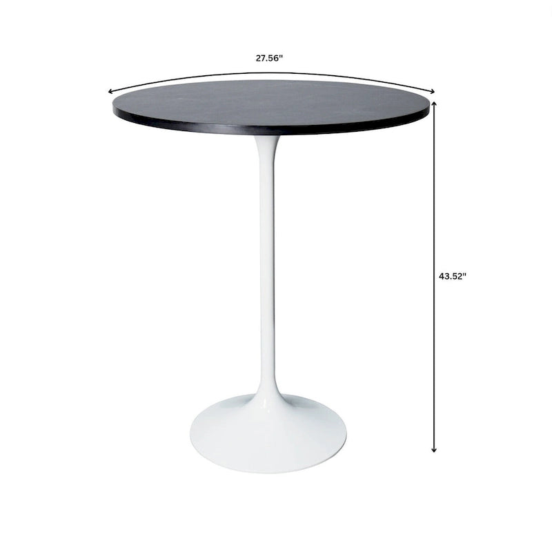 Table à manger ronde de 27" avec plateau en MDF et piètement en acier blanc pour cuisine et salle à manger