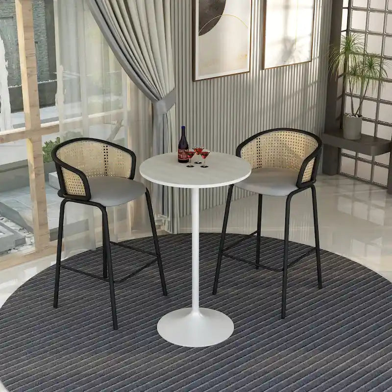 Table à manger ronde de 27" avec plateau en MDF et piètement en acier blanc pour cuisine et salle à manger