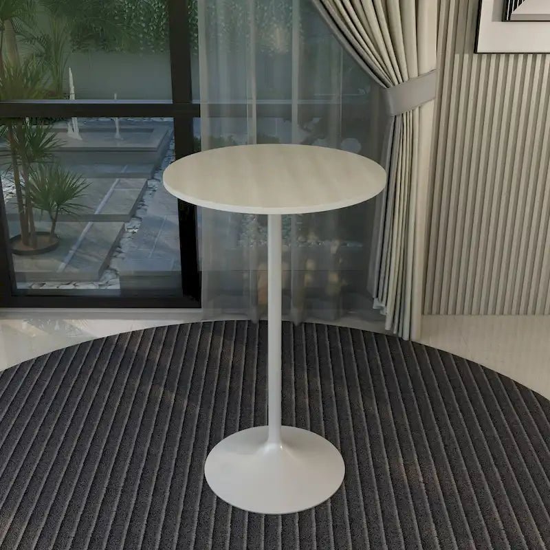 Table à manger ronde de 27" avec plateau en MDF et piètement en acier blanc pour cuisine et salle à manger