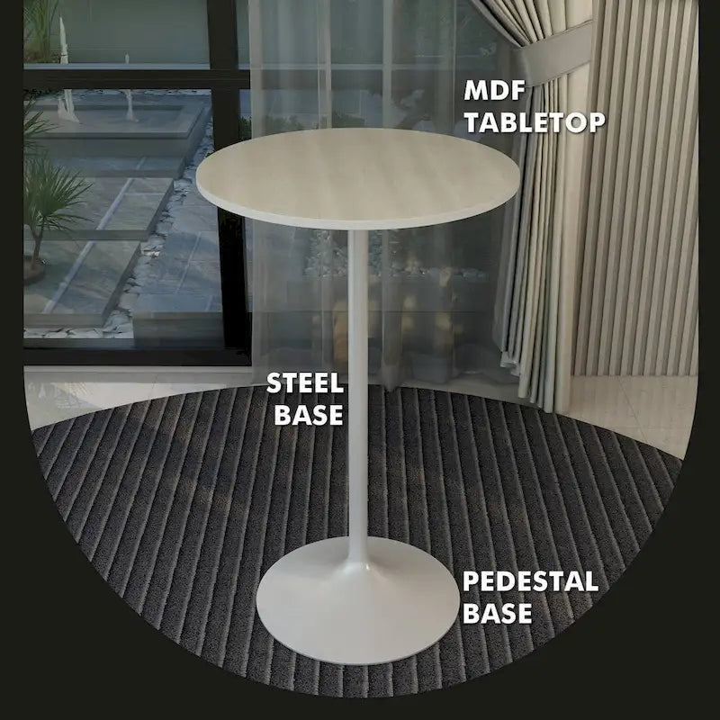 Table à manger ronde de 27" avec plateau en MDF et piètement en acier blanc pour cuisine et salle à manger