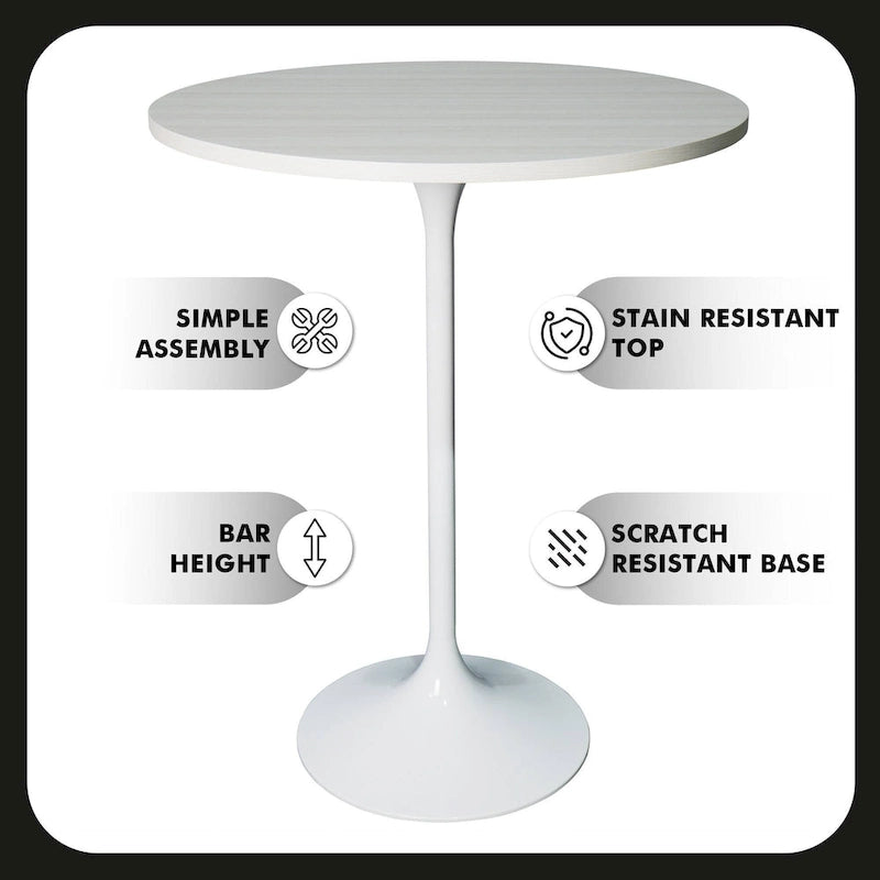Table à manger ronde de 27" avec plateau en MDF et piètement en acier blanc pour cuisine et salle à manger