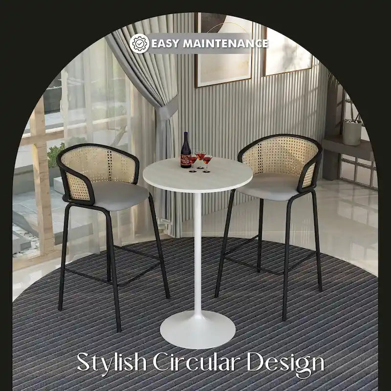 Table à manger ronde de 27" avec plateau en MDF et piètement en acier blanc pour cuisine et salle à manger