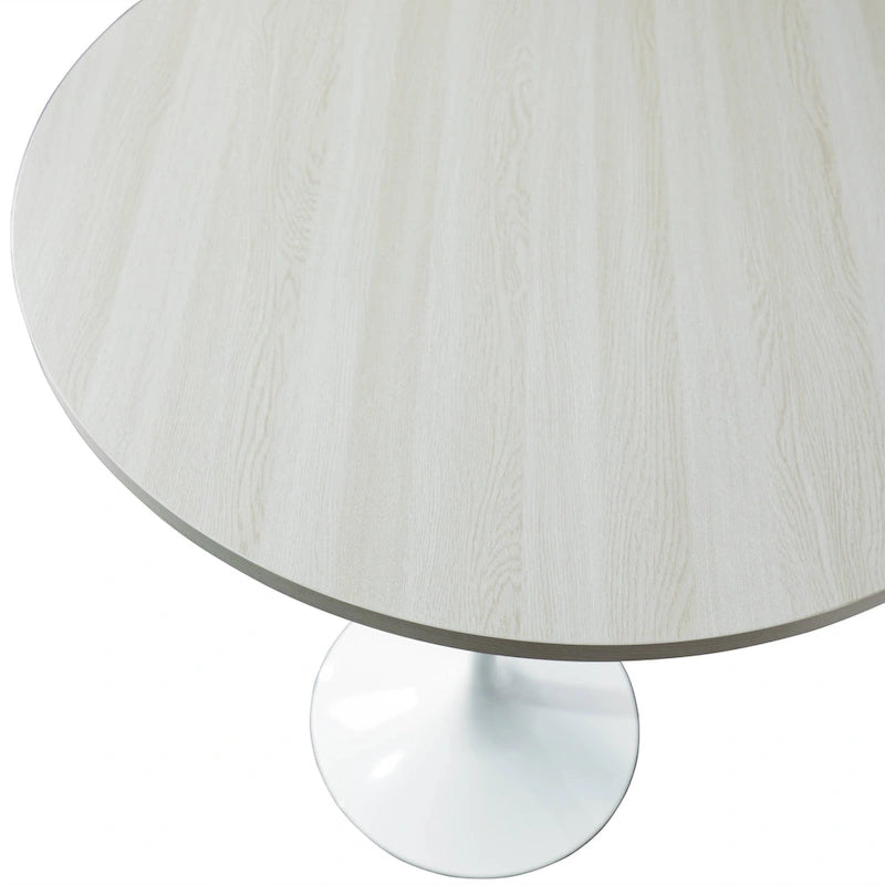 Table à manger ronde de 27" avec plateau en MDF et piètement en acier blanc pour cuisine et salle à manger