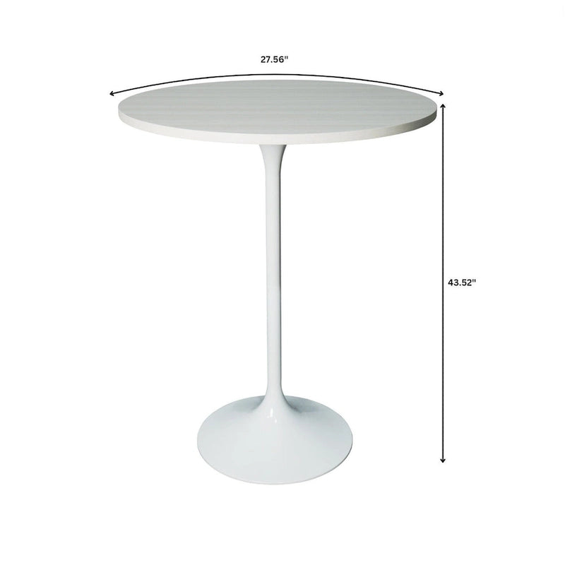 Table à manger ronde de 27" avec plateau en MDF et piètement en acier blanc pour cuisine et salle à manger