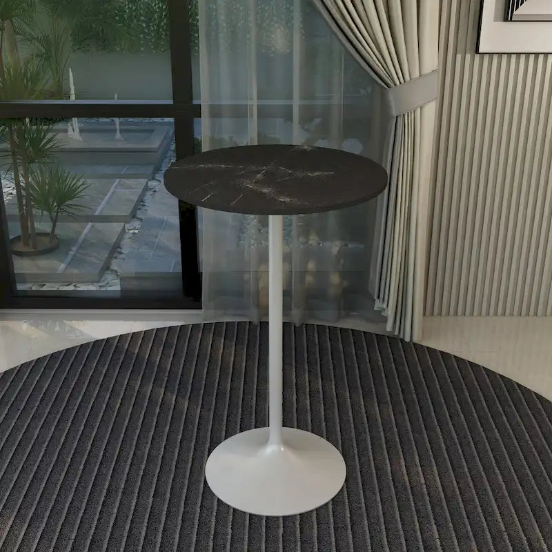 Table à manger ronde de 27" avec plateau en MDF et piètement en acier blanc pour cuisine et salle à manger