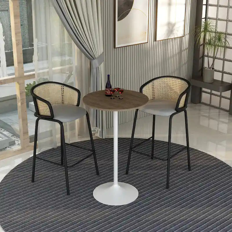 Table à manger ronde de 27" avec plateau en MDF et piètement en acier blanc pour cuisine et salle à manger