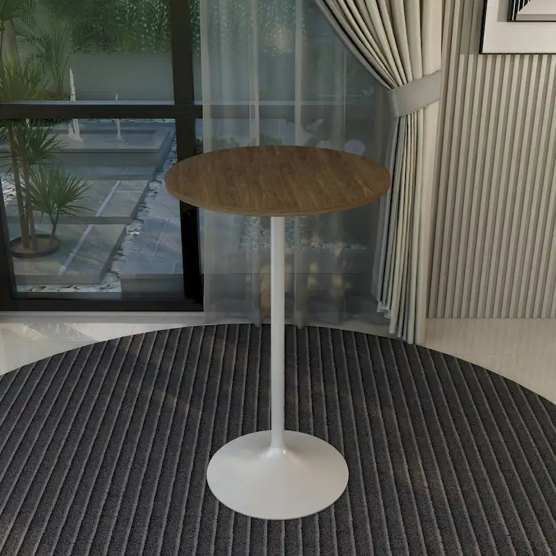 Table à manger ronde de 27" avec plateau en MDF et piètement en acier blanc pour cuisine et salle à manger