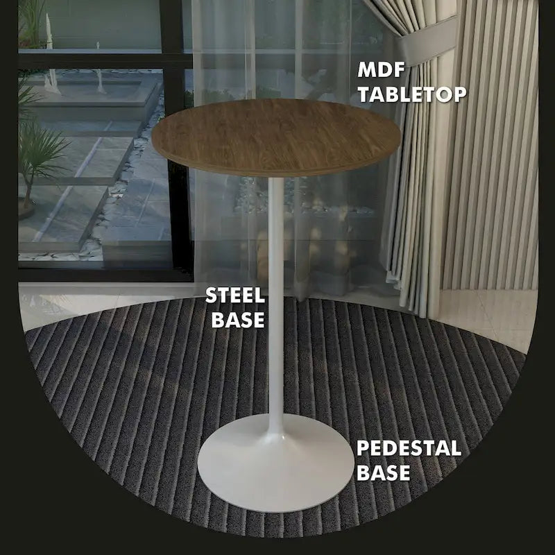 Table à manger ronde de 27" avec plateau en MDF et piètement en acier blanc pour cuisine et salle à manger