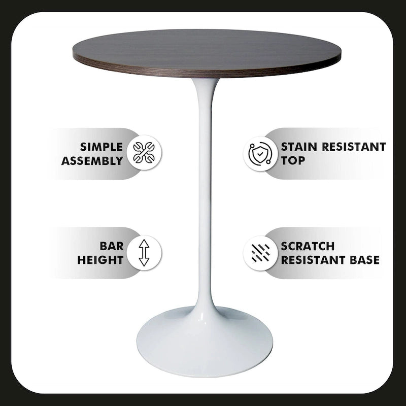 Table à manger ronde de 27" avec plateau en MDF et piètement en acier blanc pour cuisine et salle à manger