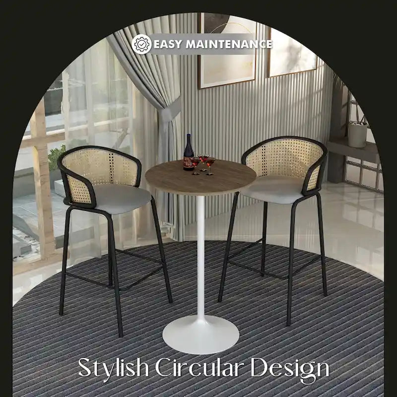 Table à manger ronde de 27" avec plateau en MDF et piètement en acier blanc pour cuisine et salle à manger