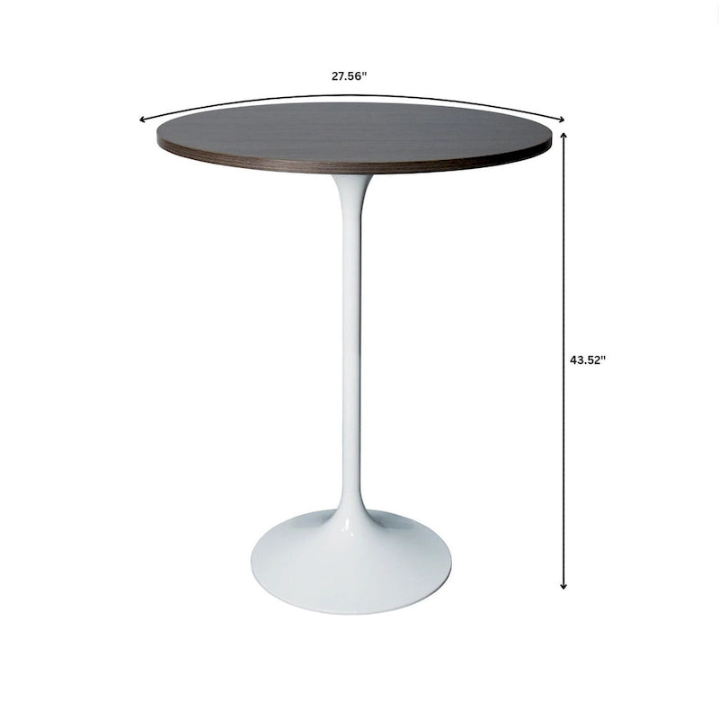 Table à manger ronde de 27" avec plateau en MDF et piètement en acier blanc pour cuisine et salle à manger