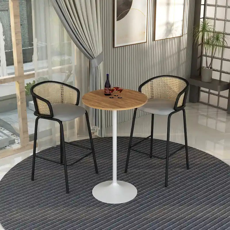 Table à manger ronde de 27" avec plateau en MDF et piètement en acier blanc pour cuisine et salle à manger