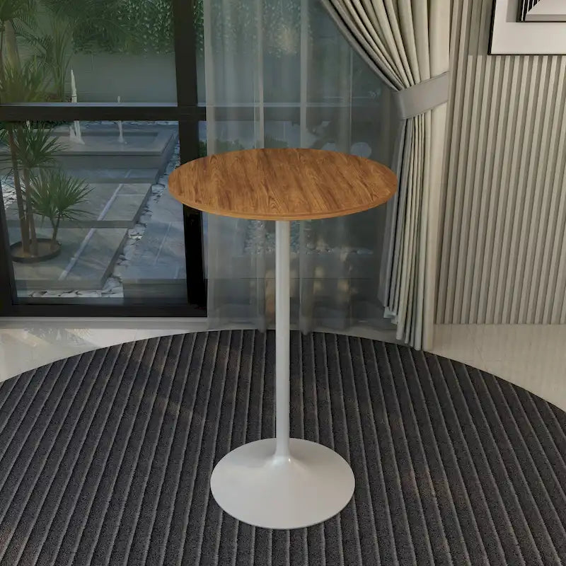 Table à manger ronde de 27" avec plateau en MDF et piètement en acier blanc pour cuisine et salle à manger