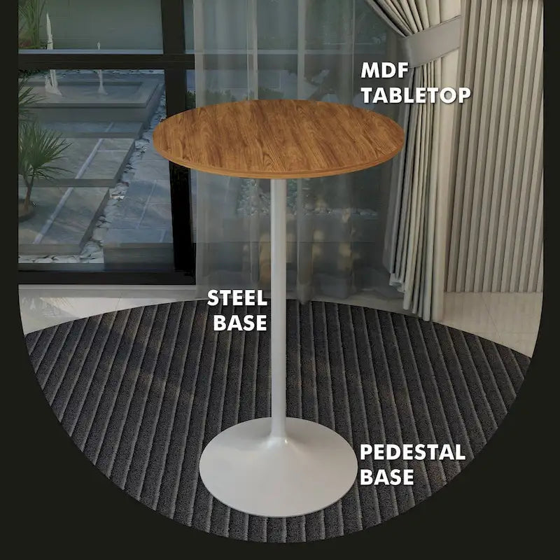 Table à manger ronde de 27" avec plateau en MDF et piètement en acier blanc pour cuisine et salle à manger