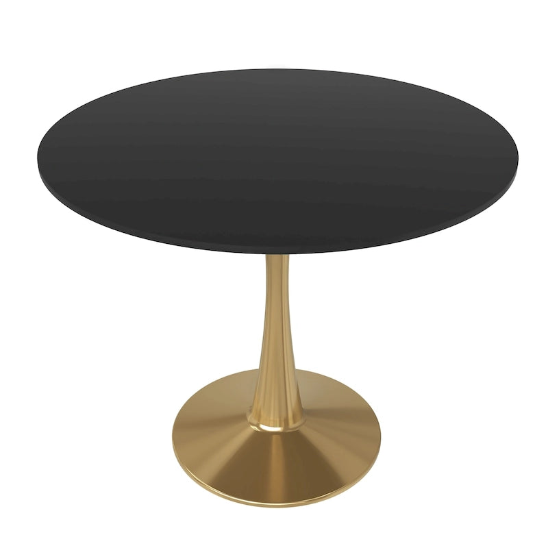 31 Round Dining Table for 4 with MDF Wood Tabletop in Gold Steel Base for Kitchen & Dining Room