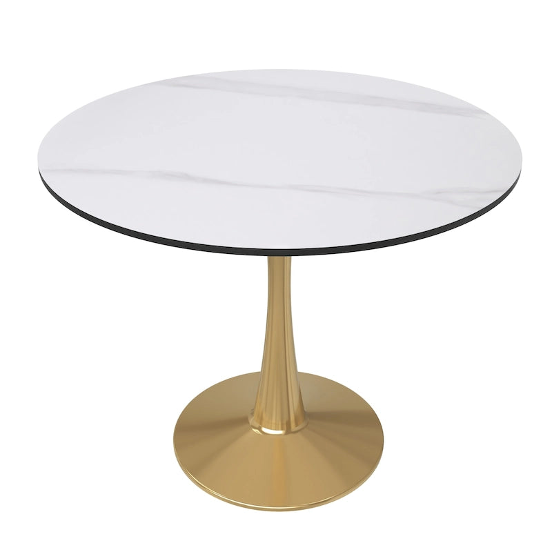 31 Round Dining Table for 4 with MDF Wood Tabletop in Gold Steel Base for Kitchen & Dining Room