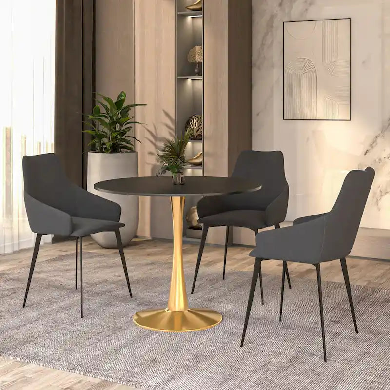 31 Round Dining Table for 4 with MDF Wood Tabletop in Gold Steel Base for Kitchen & Dining Room