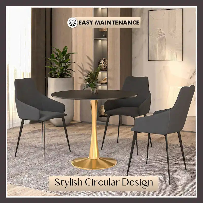 Table à manger ronde de 31 po pour 4 personnes avec plateau en MDF et piètement en acier doré pour cuisine et salle à manger