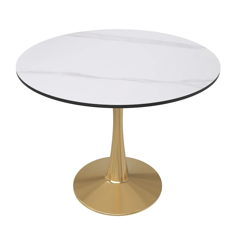 Table à manger ronde de 31 po pour 4 personnes avec plateau en MDF et piètement en acier doré pour cuisine et salle à manger