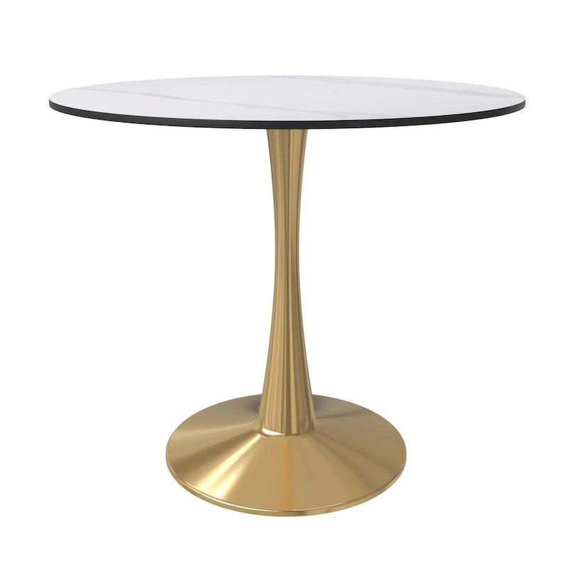 Table à manger ronde de 31 po pour 4 personnes avec plateau en MDF et piètement en acier doré pour cuisine et salle à manger
