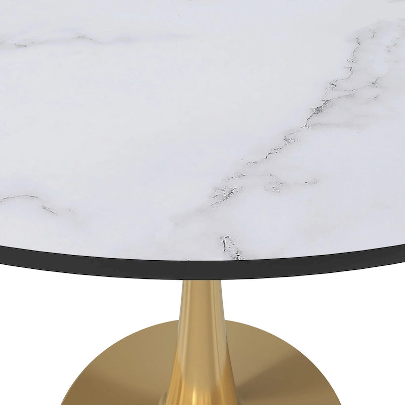 Table à manger ronde de 31 po pour 4 personnes avec plateau en MDF et piètement en acier doré pour cuisine et salle à manger