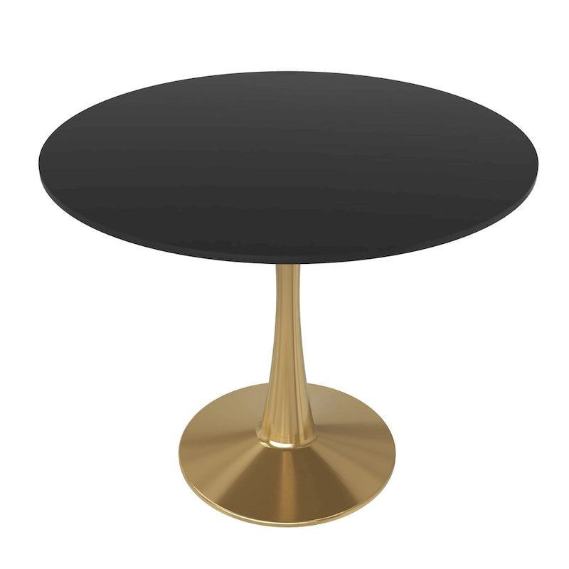 Table à manger ronde de 31 po pour 4 personnes avec plateau en MDF et piètement en acier doré pour cuisine et salle à manger
