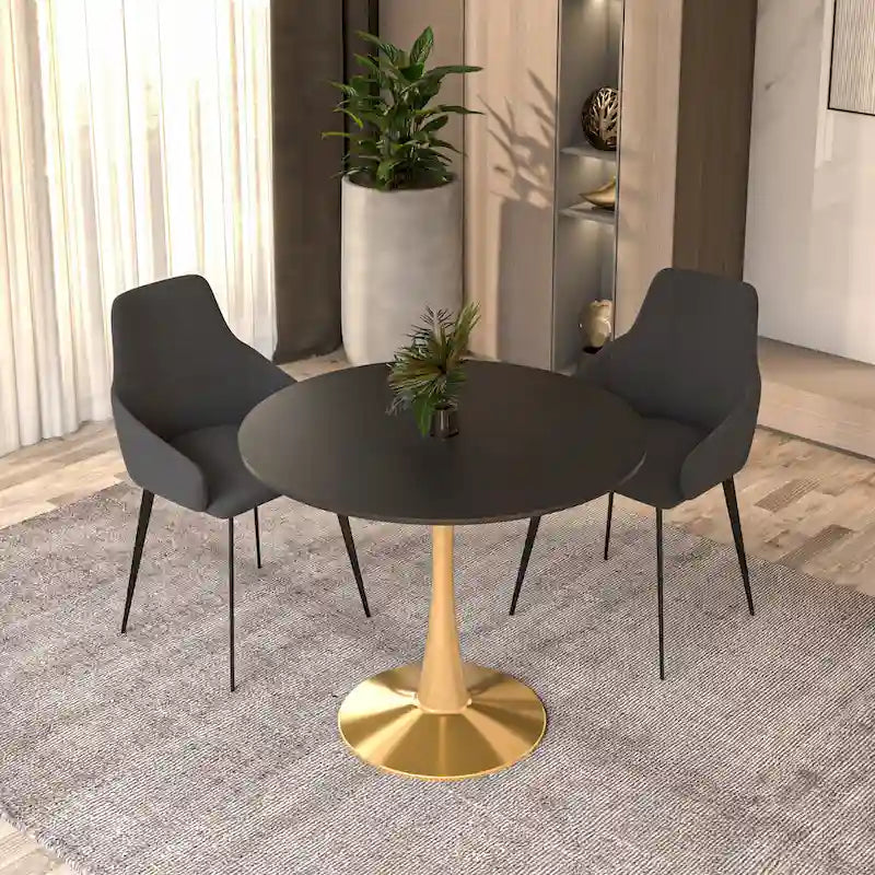 Table à manger ronde de 31 po pour 4 personnes avec plateau en MDF et piètement en acier doré pour cuisine et salle à manger